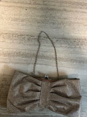 Metallic Bow Clutch Handbag with Chain Strap